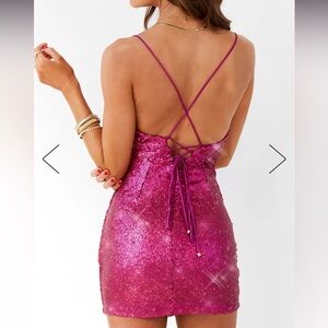 NWT Brand New Hello Molly Sequin Fuchsia Bond Girl Dress Short Size XS, US 2